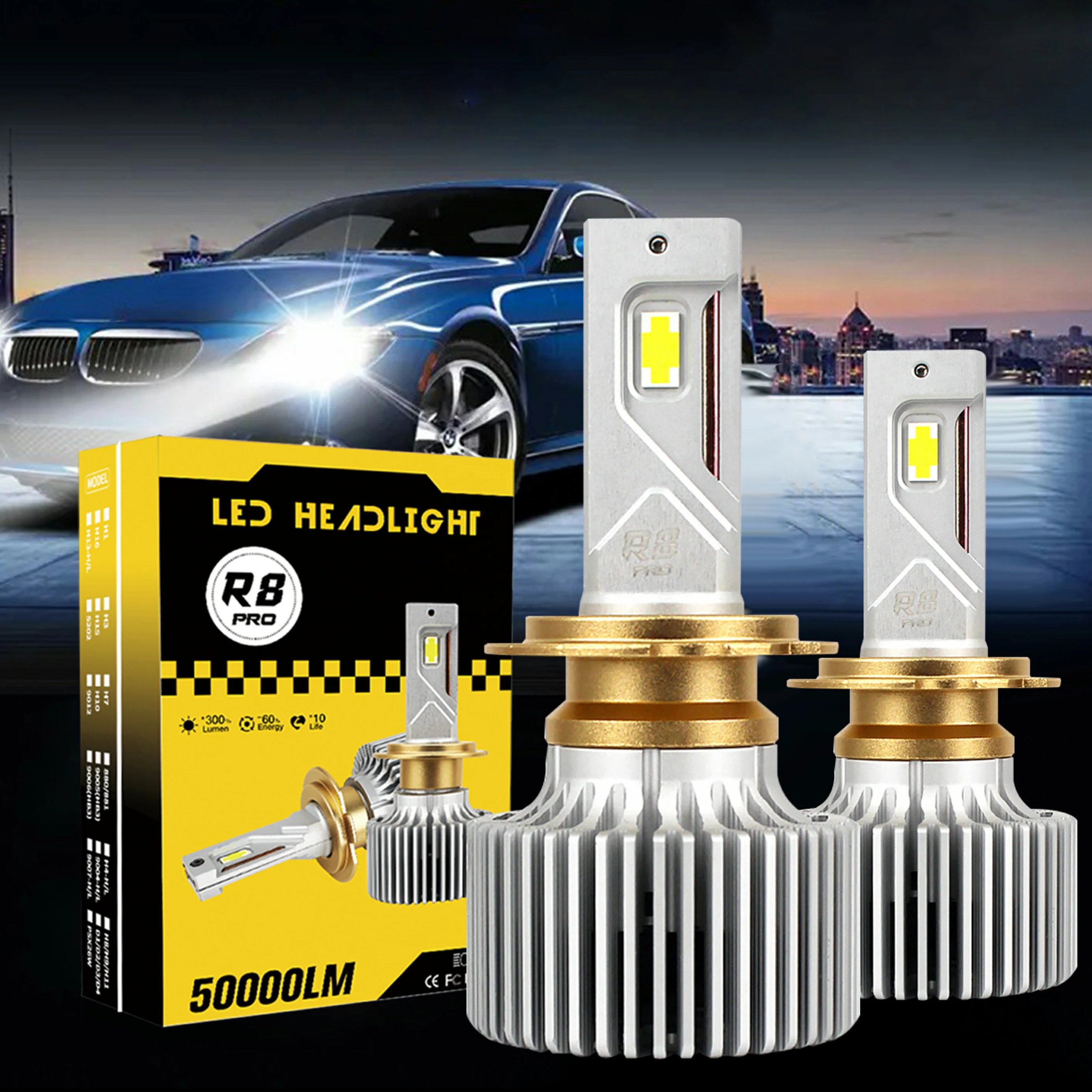Super Bright 300W 50000LM R8pro H11 Led Headlight Car Light Bulb High Low Beam H4 H11 H7 Led Headlights